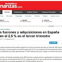 Las fusiones y adquisiciones en Espaa caen el 2,5 % en el tercer trimestre
